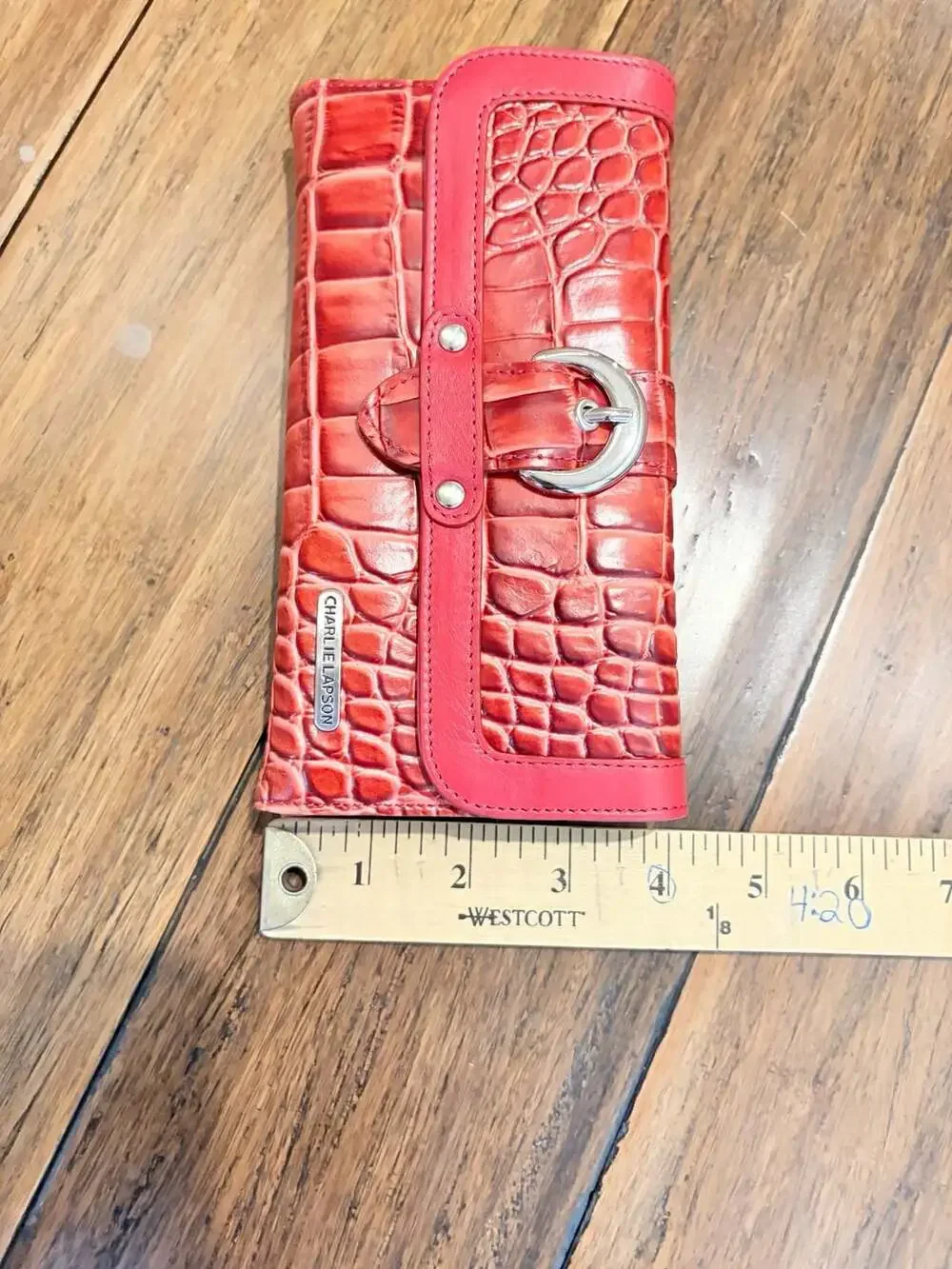 Charlie Lapson Red Crocodile Embossed Leather Hobo Bag and Matching Wallet Set